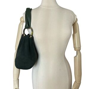 LARA | Made in Italy Green Genuine Suede Leather Shoulder Bag | Rhinestone